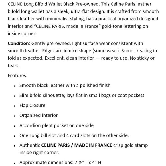 CELINE Slim Long Bifold Wallet Black Pre-owned - Picture 2 of 10